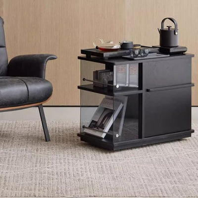 Modern Minimalist Rectangular Solid Wood Plywood Glass Stainless Steel Removable Partition Movable End Table 4-Cabinet For Living Room