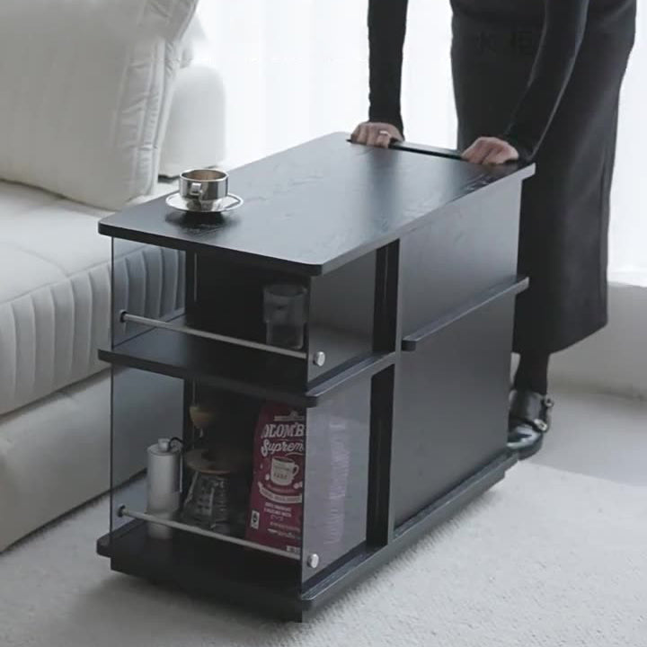 Modern Minimalist Rectangular Solid Wood Plywood Glass Stainless Steel Removable Partition Movable End Table 4-Cabinet For Living Room