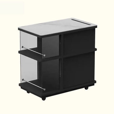 Modern Minimalist Rectangular Solid Wood Plywood Glass Stainless Steel Removable Partition Movable End Table 4-Cabinet For Living Room