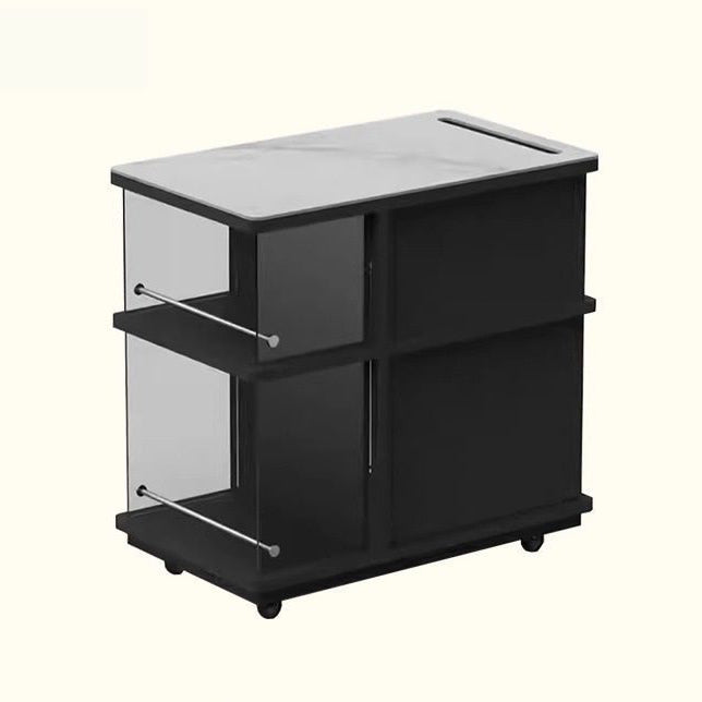 Modern Minimalist Rectangular Solid Wood Plywood Glass Stainless Steel Removable Partition Movable End Table 4-Cabinet For Living Room