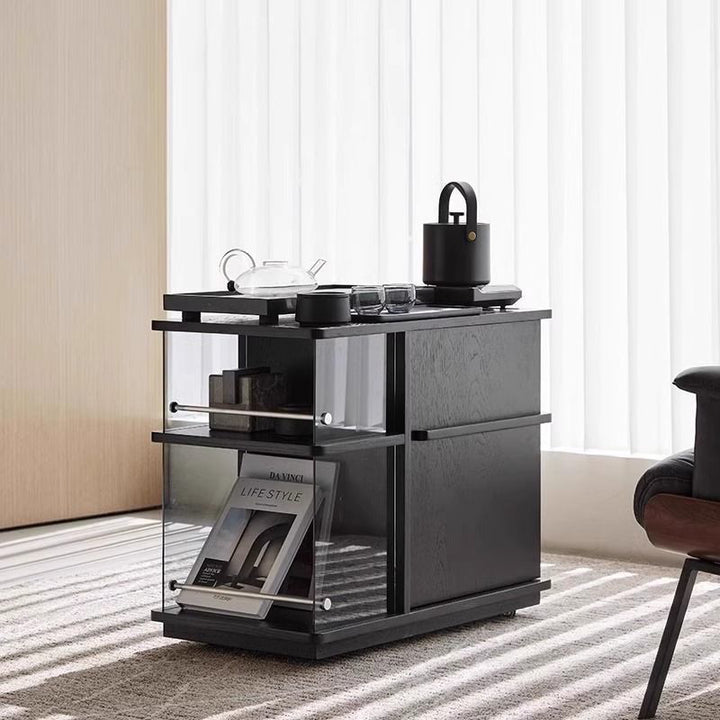 Moderner minimalistischer rechteckiger Massivholz-Sperrholz-Glas-Edelstahl-Entfernbare Trennwand Beweglicher Beistelltisch 4-Schrank für Wohnzimmer 