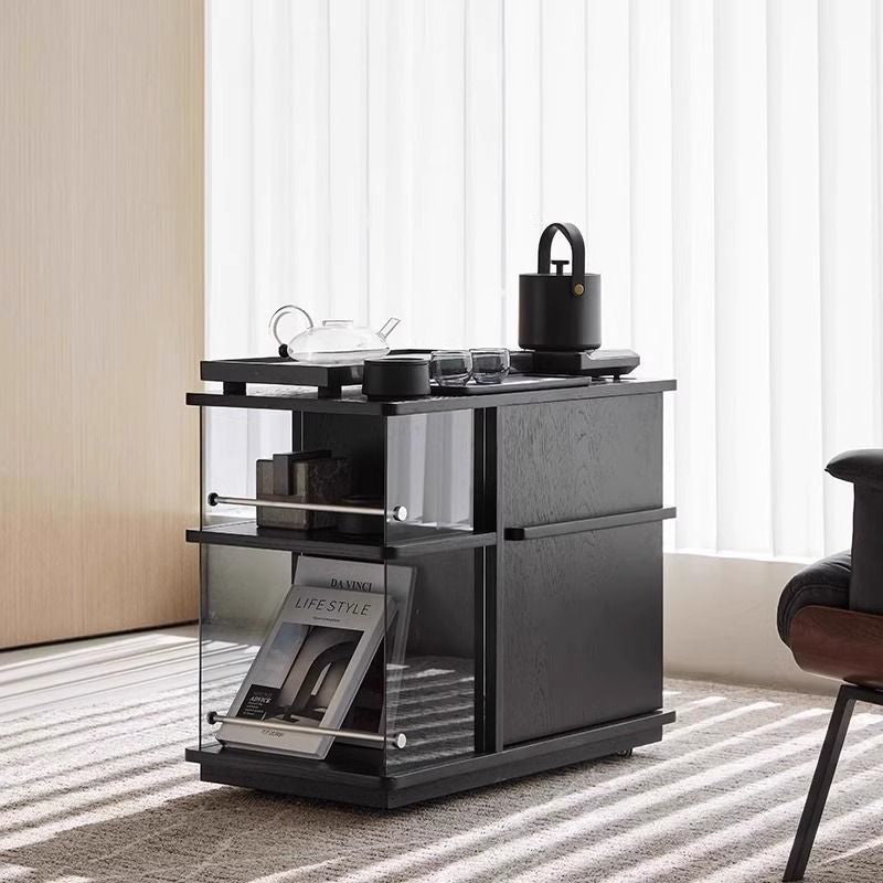 Modern Minimalist Rectangular Solid Wood Plywood Glass Stainless Steel Removable Partition Movable End Table 4-Cabinet For Living Room