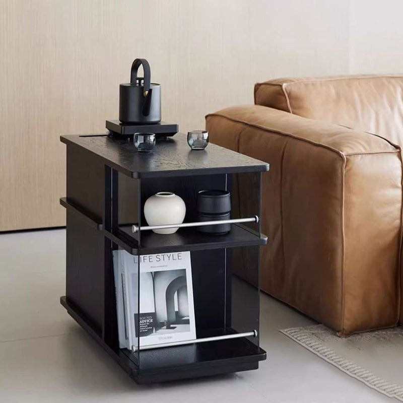 Modern Minimalist Rectangular Solid Wood Plywood Glass Stainless Steel Removable Partition Movable End Table 4-Cabinet For Living Room