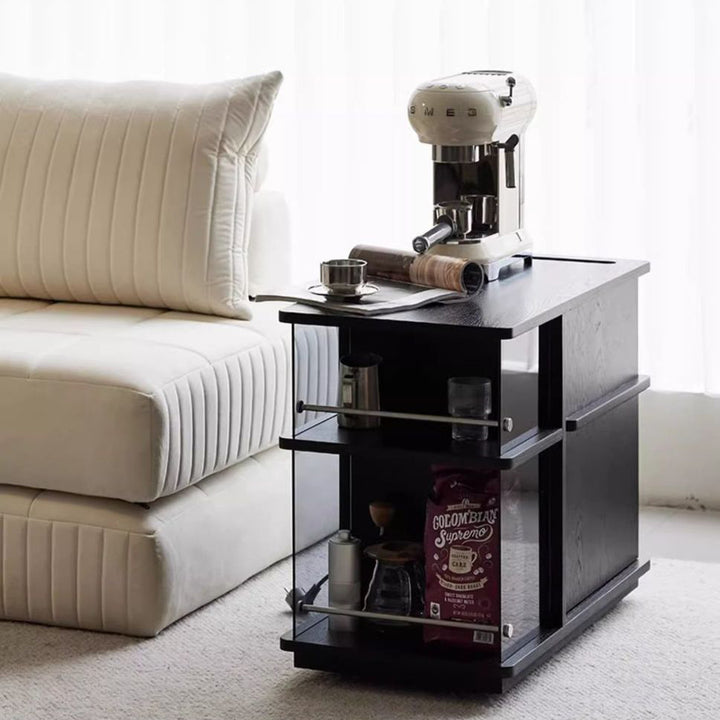Moderner minimalistischer rechteckiger Massivholz-Sperrholz-Glas-Edelstahl-Entfernbare Trennwand Beweglicher Beistelltisch 4-Schrank für Wohnzimmer 