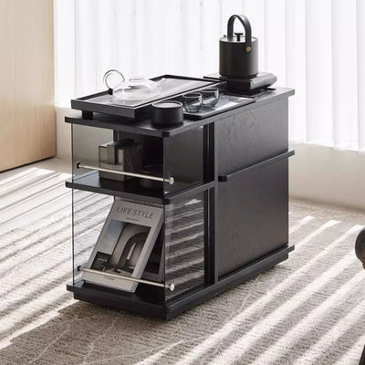 Modern Minimalist Rectangular Solid Wood Plywood Glass Stainless Steel Removable Partition Movable End Table 4-Cabinet For Living Room