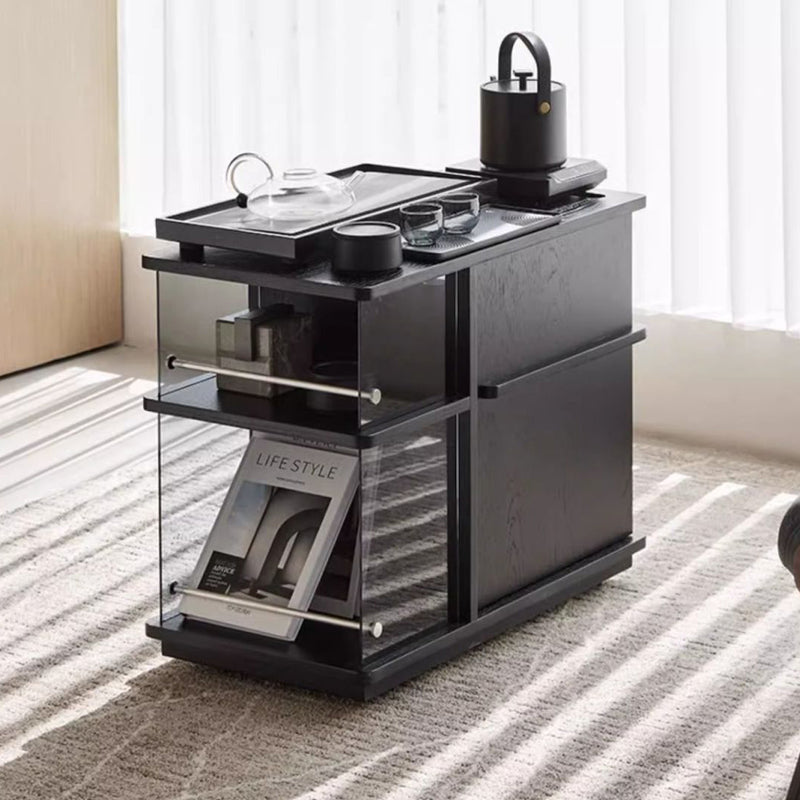 Modern Minimalist Rectangular Solid Wood Plywood Glass Stainless Steel Removable Partition Movable End Table 4-Cabinet For Living Room