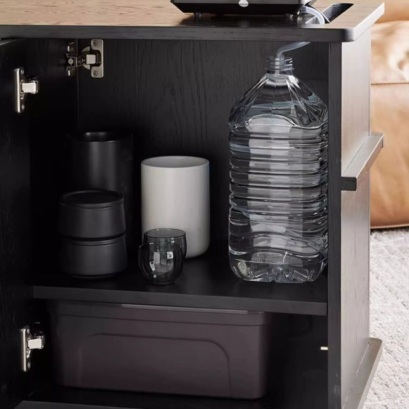 Modern Minimalist Rectangular Solid Wood Plywood Glass Stainless Steel Removable Partition Movable End Table 4-Cabinet For Living Room