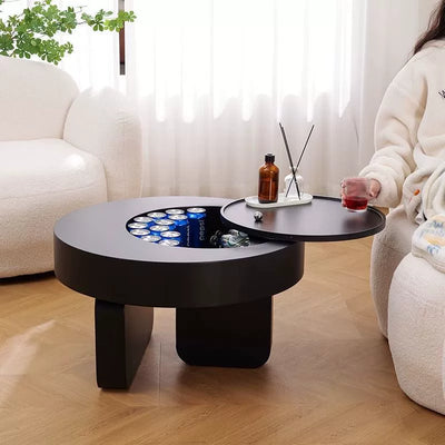 Modern Minimalist Round Carbon Steel MDF Hidden Storage Coffee Table 1-Cabinet For Living Room