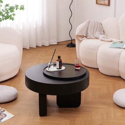 Modern Minimalist Round Carbon Steel MDF Hidden Storage Coffee Table 1-Cabinet For Living Room