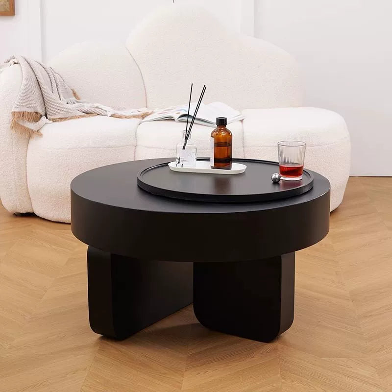 Modern Minimalist Round Carbon Steel MDF Hidden Storage Coffee Table 1-Cabinet For Living Room