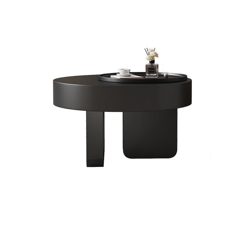 Modern Minimalist Round Carbon Steel MDF Hidden Storage Coffee Table 1-Cabinet For Living Room