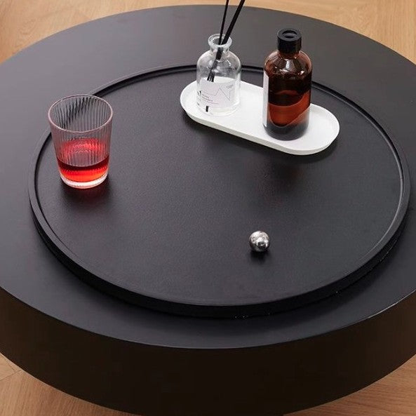 Modern Minimalist Round Carbon Steel MDF Hidden Storage Coffee Table 1-Cabinet For Living Room