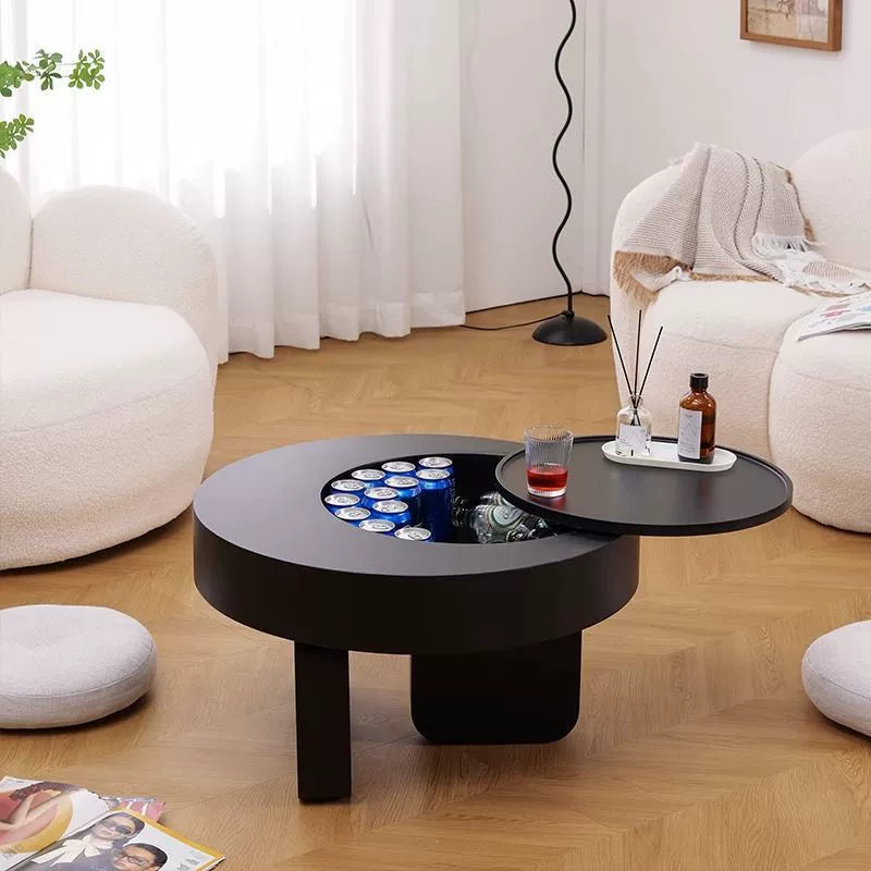 Modern Minimalist Round Carbon Steel MDF Hidden Storage Coffee Table 1-Cabinet For Living Room