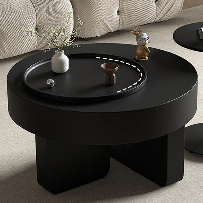 Modern Minimalist Round Carbon Steel MDF Hidden Storage Coffee Table 1-Cabinet For Living Room
