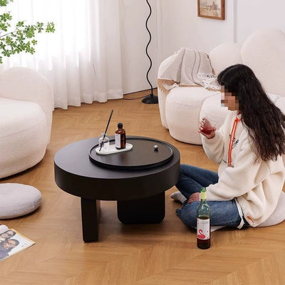 Modern Minimalist Round Carbon Steel MDF Hidden Storage Coffee Table 1-Cabinet For Living Room