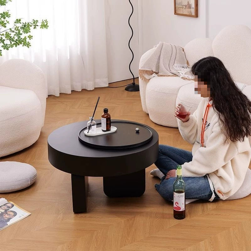 Modern Minimalist Round Carbon Steel MDF Hidden Storage Coffee Table 1-Cabinet For Living Room