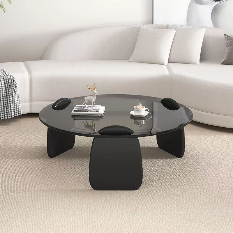 Modern Minimalist Round Glass Solid Wood Plywood HDF Coffee Table For Living Room