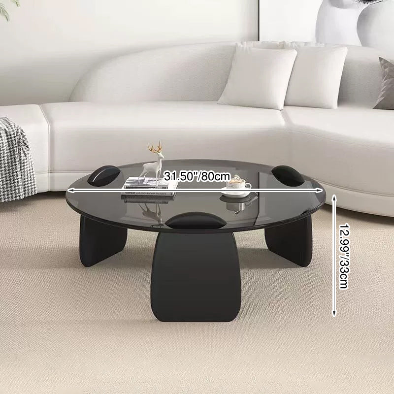 Modern Minimalist Round Glass Plywood HDF Coffee Table For Living Room