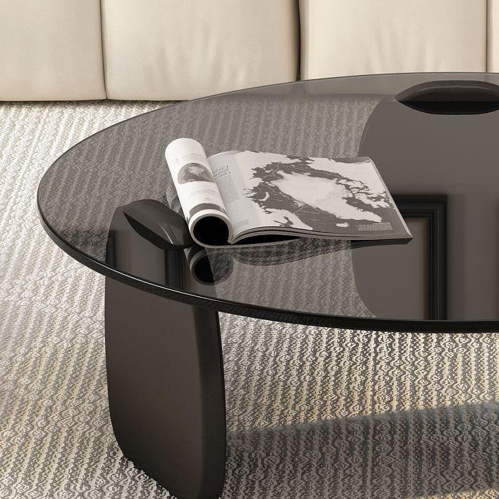 Modern Minimalist Round Glass Solid Wood Plywood HDF Coffee Table For Living Room