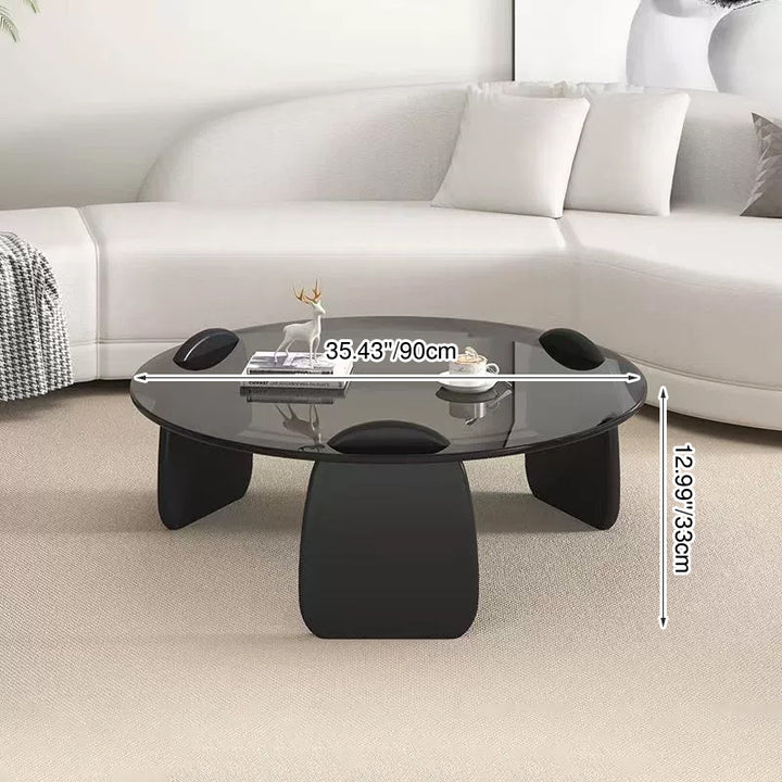 Modern Minimalist Round Glass Plywood HDF Coffee Table For Living Room
