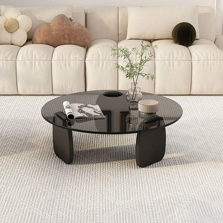 Modern Minimalist Round Glass Plywood HDF Coffee Table For Living Room