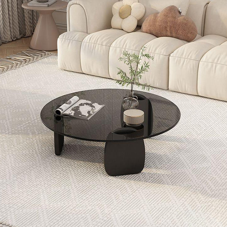 Modern Minimalist Round Glass Plywood HDF Coffee Table For Living Room