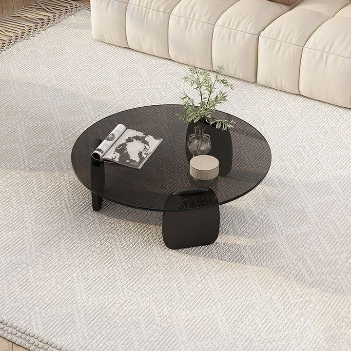 Modern Minimalist Round Glass Plywood HDF Coffee Table For Living Room
