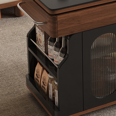 Modern Minimalist Rectangular Solid Wood Eco Board Iron Stainless Steel 360°Swivel Height Adjustable Movable End Table 7-Cabinet For Living Room