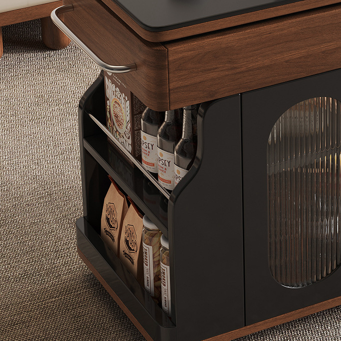 Modern Minimalist Rectangular Solid Wood Eco Board Iron Stainless Steel 360°Swivel Height Adjustable Movable End Table 7-Cabinet For Living Room