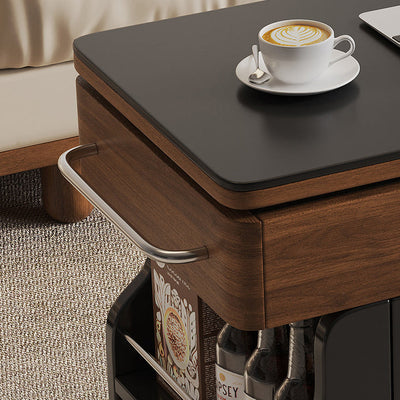 Modern Minimalist Rectangular Solid Wood Eco Board Iron Stainless Steel 360°Swivel Height Adjustable Movable End Table 7-Cabinet For Living Room