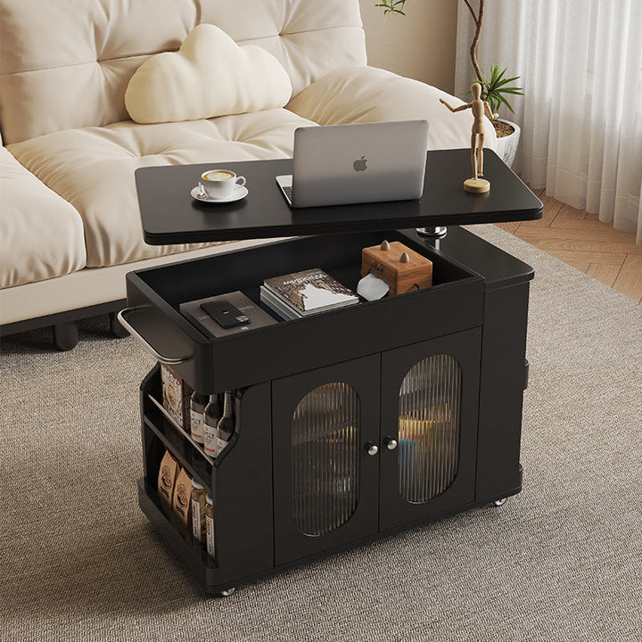 Moderner minimalistischer rechteckiger Massivholz-Öko-Board-Eisen-Edelstahl-360°-drehbarer höhenverstellbarer beweglicher Beistelltisch 7-Schrank für Wohnzimmer 
