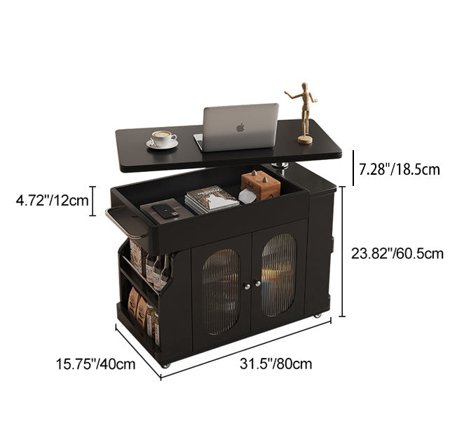 Modern Minimalist Rectangular Solid Wood Eco Board Iron Stainless Steel 360°Swivel Height Adjustable Movable End Table 7-Cabinet For Living Room