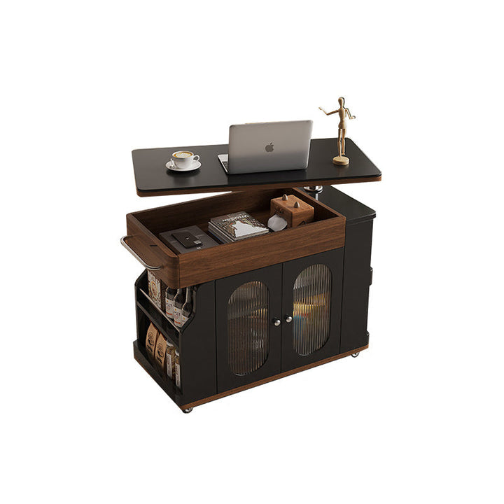 Moderner minimalistischer rechteckiger Massivholz-Öko-Board-Eisen-Edelstahl-360°-drehbarer höhenverstellbarer beweglicher Beistelltisch 7-Schrank für Wohnzimmer 
