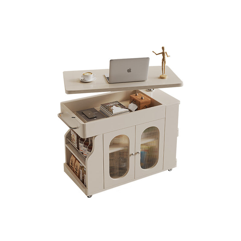 Modern Minimalist Rectangular Solid Wood Eco Board Iron Stainless Steel 360°Swivel Height Adjustable Movable End Table 7-Cabinet For Living Room