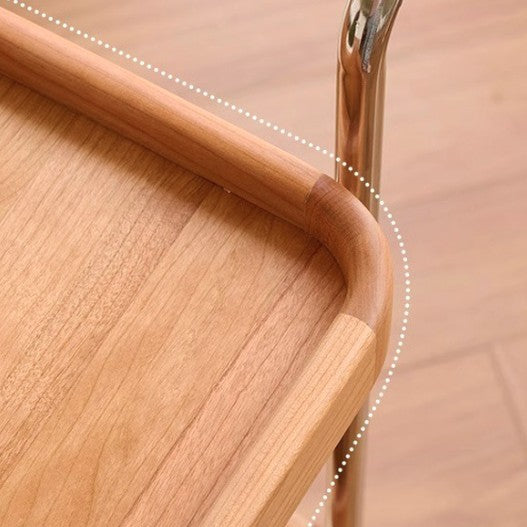 Modern Minimalist Rectangular Rubberwood Carbon Steel Faux Rattan Weaving Movable End Table 2-Tier For Living Room