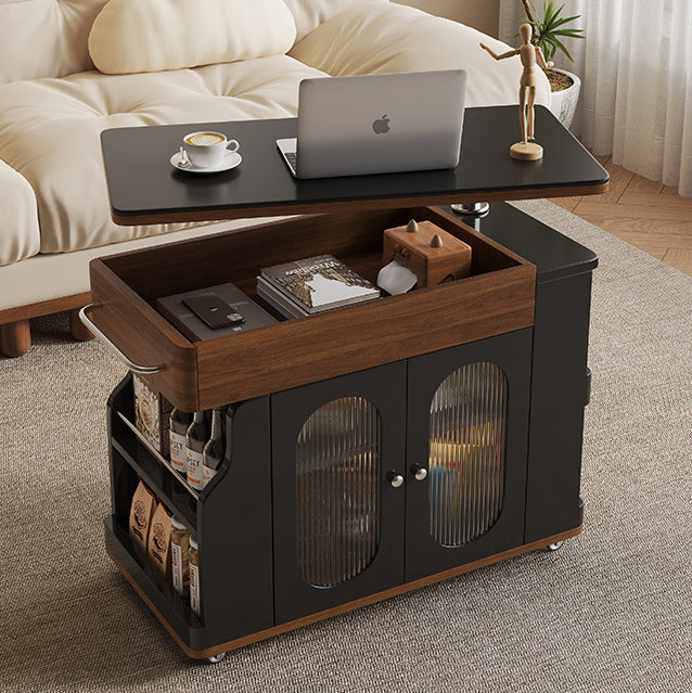 Modern Minimalist Rectangular Solid Wood Eco Board Iron Stainless Steel 360°Swivel Height Adjustable Movable End Table 7-Cabinet For Living Room