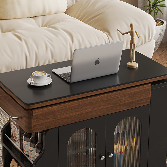 Modern Minimalist Rectangular Solid Wood Eco Board Iron Stainless Steel 360°Swivel Height Adjustable Movable End Table 7-Cabinet For Living Room