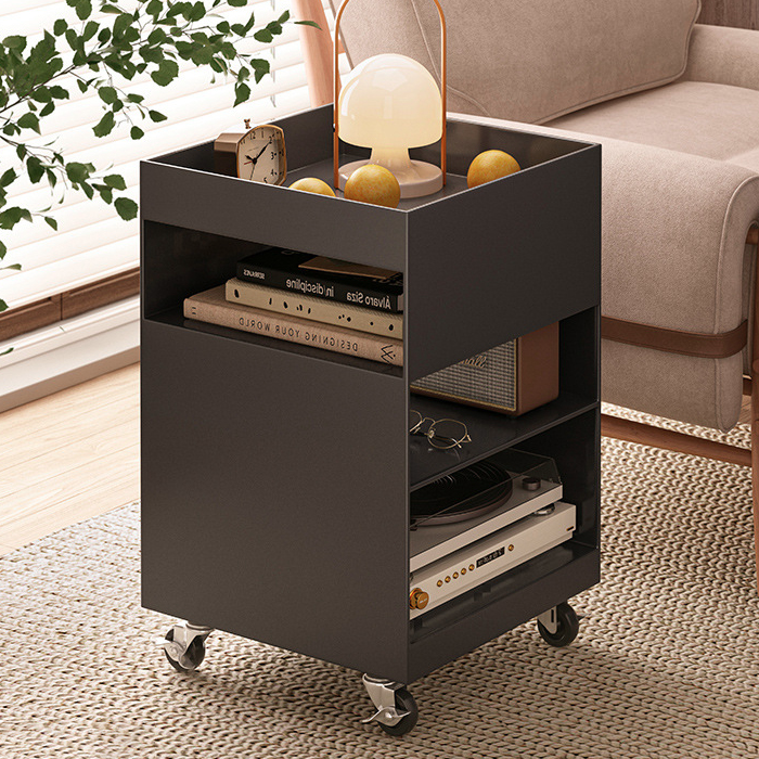 Modern Minimalist Square Iron Movable End Table 4-Tier For Living Room