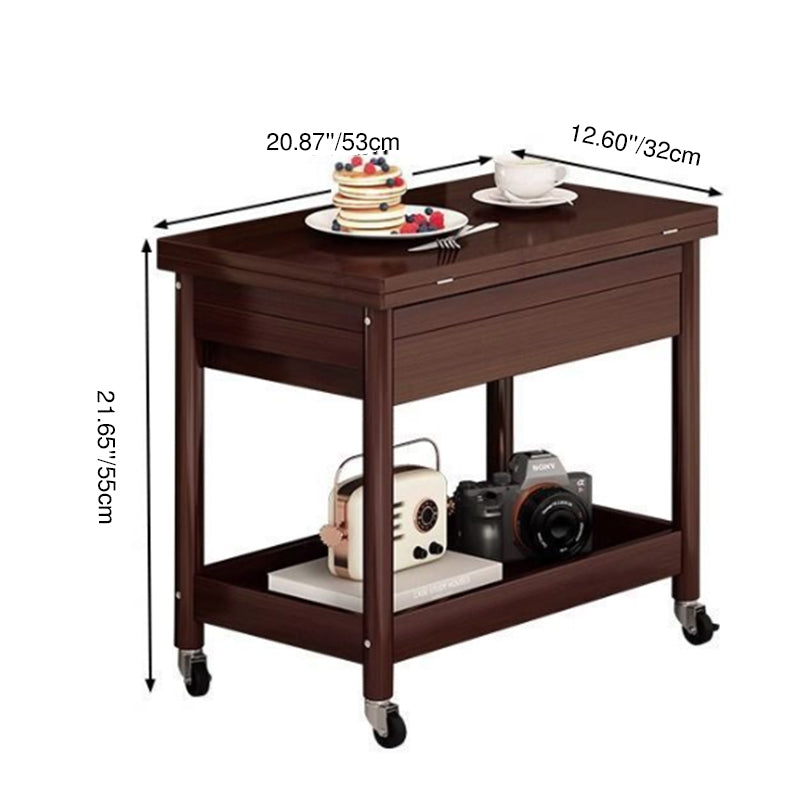 Traditional Chinese Rectangular Nan Bamboo Solid Wood Plywood Foldable Movable Coffee Table 2-Tier For Living Room