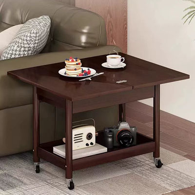 Traditional Chinese Rectangular Nan Bamboo Solid Wood Plywood Foldable Movable Coffee Table 2-Tier For Living Room