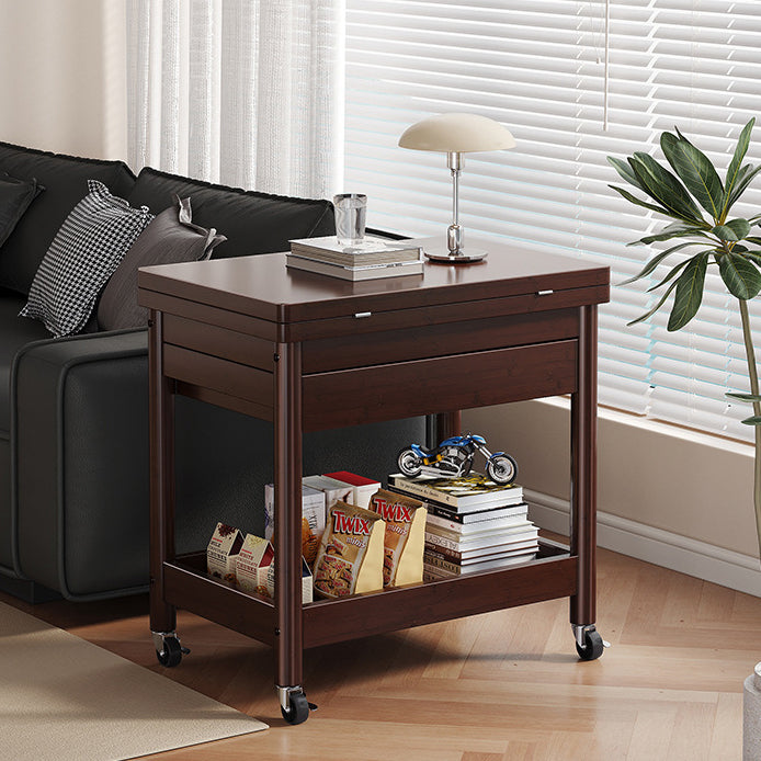 Traditional Chinese Rectangular Nan Bamboo Solid Wood Plywood Foldable Movable Coffee Table 2-Tier For Living Room