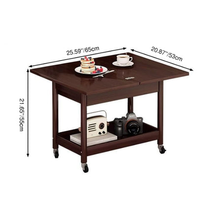 Traditional Chinese Rectangular Nan Bamboo Solid Wood Plywood Foldable Movable Coffee Table 2-Tier For Living Room