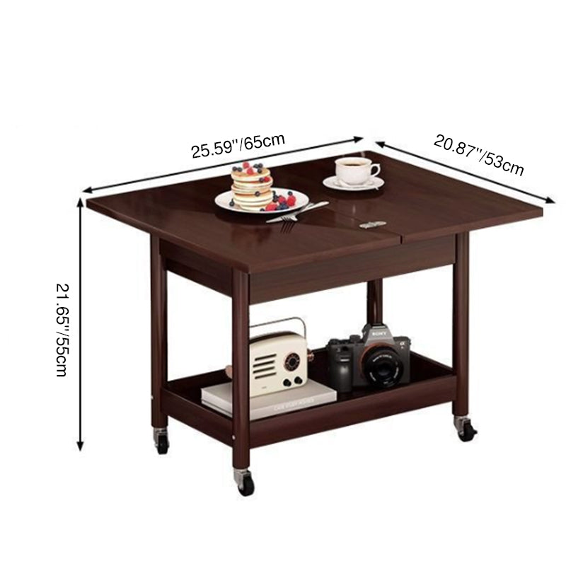 Traditional Chinese Rectangular Nan Bamboo Solid Wood Plywood Foldable Movable Coffee Table 2-Tier For Living Room