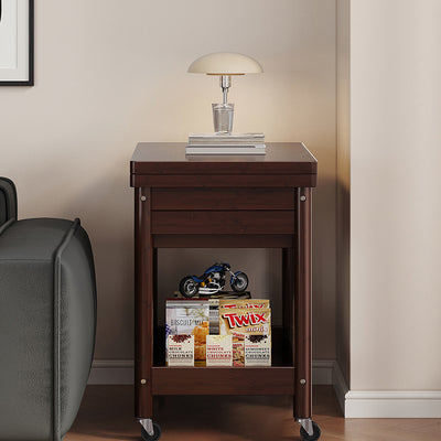 Traditional Chinese Rectangular Nan Bamboo Solid Wood Plywood Foldable Movable Coffee Table 2-Tier For Living Room