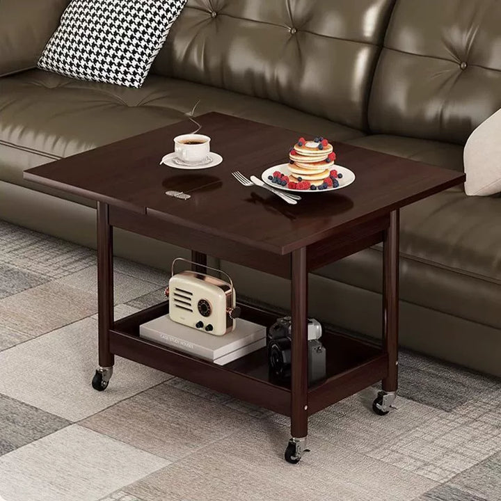 Traditioneller chinesischer rechteckiger Nan-Bambus-Massivholz-Sperrholz-Klapptisch beweglicher Couchtisch mit 2 Ebenen für das Wohnzimmer 