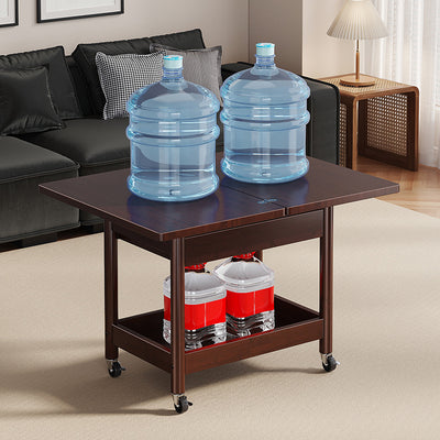 Traditional Chinese Rectangular Nan Bamboo Solid Wood Plywood Foldable Movable Coffee Table 2-Tier For Living Room