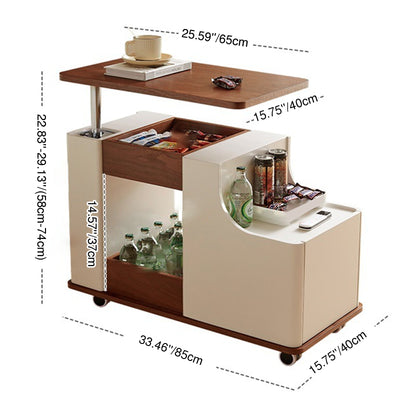 Modern Minimalist Rectangular Solid Wood Plywood Stainless Steel 360°Swivel Height Adjustable Movable End Table 5-Cabinet For Living Room