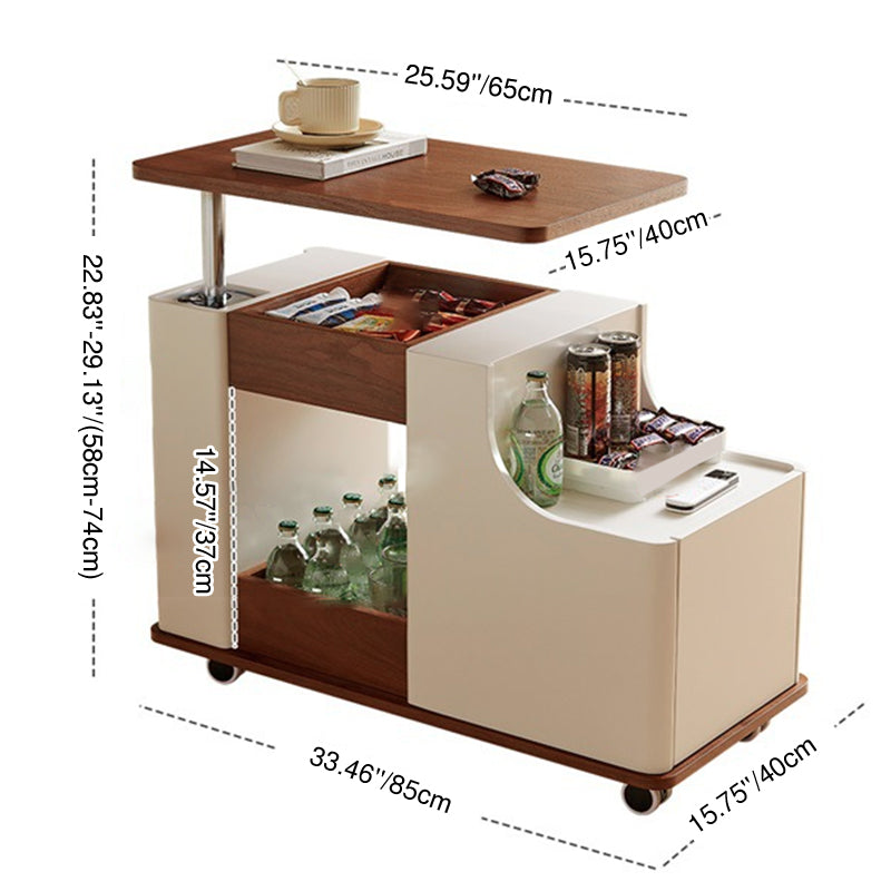 Modern Minimalist Rectangular Solid Wood Plywood Stainless Steel 360°Swivel Height Adjustable Movable End Table 5-Cabinet For Living Room
