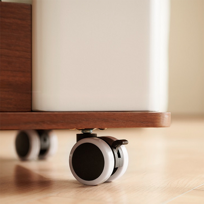 Modern Minimalist Rectangular Solid Wood Plywood Stainless Steel 360°Swivel Height Adjustable Movable End Table 5-Cabinet For Living Room