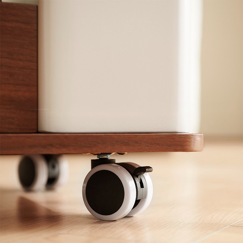 Modern Minimalist Rectangular Solid Wood Plywood Stainless Steel 360°Swivel Height Adjustable Movable End Table 5-Cabinet For Living Room